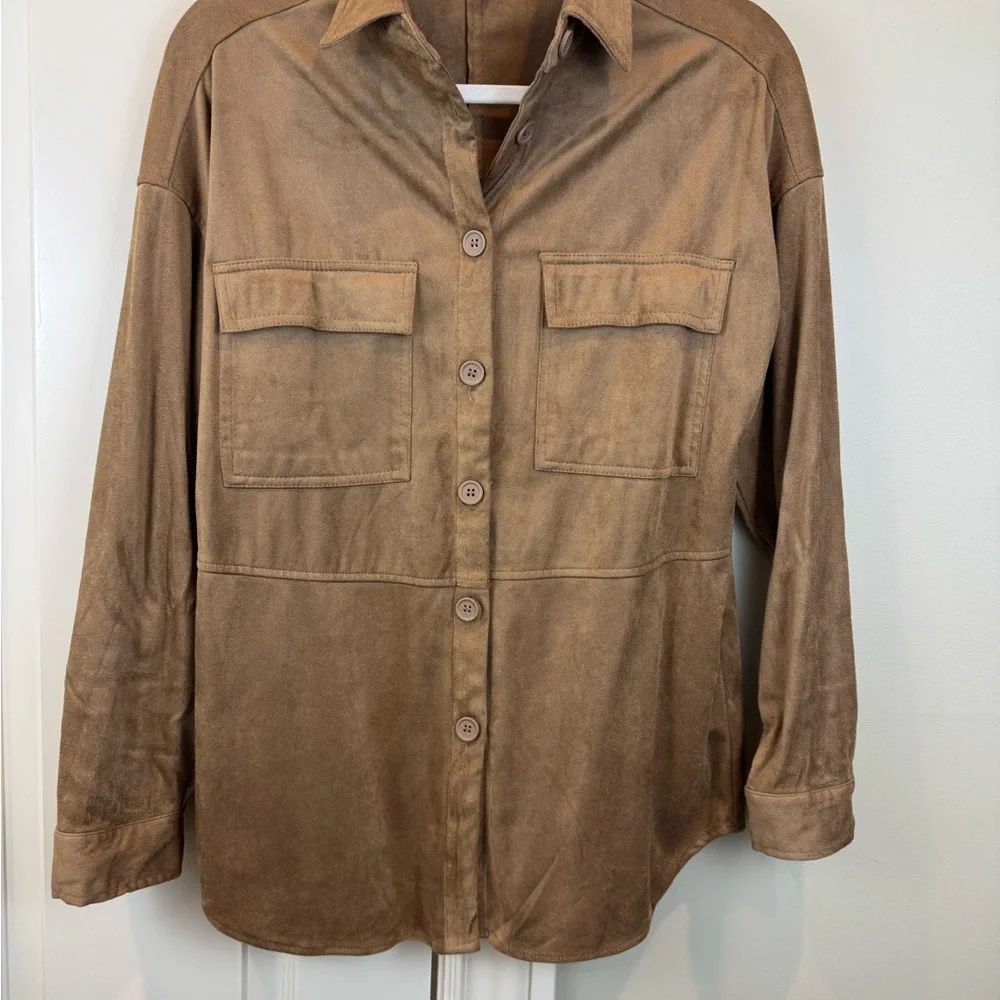 Brown suede like Button Down Shirt soft western max studio - Picture 4 of 7